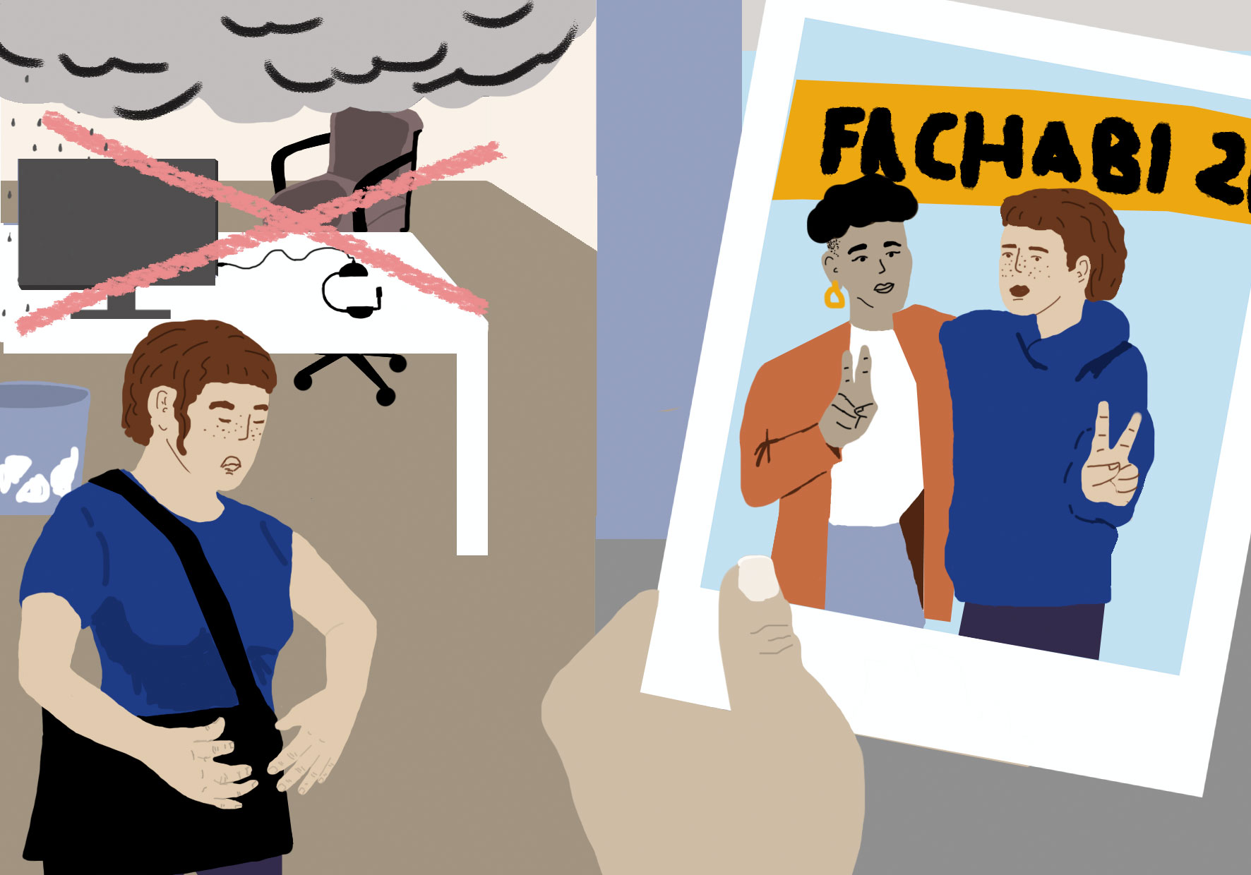 Das Bild zeigt ein Einzelbild einer Reihe von Illustrationen zum Thema Berufswahl für Jugendliche gestaltet von Strahlenkatzen Studio für Grafikdesign in Köln